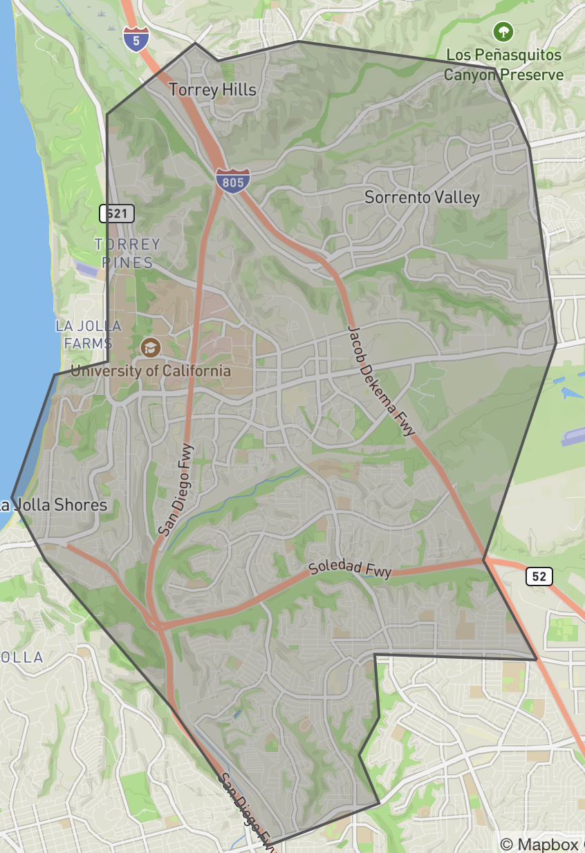 map of area covered by AS Safe Rides program